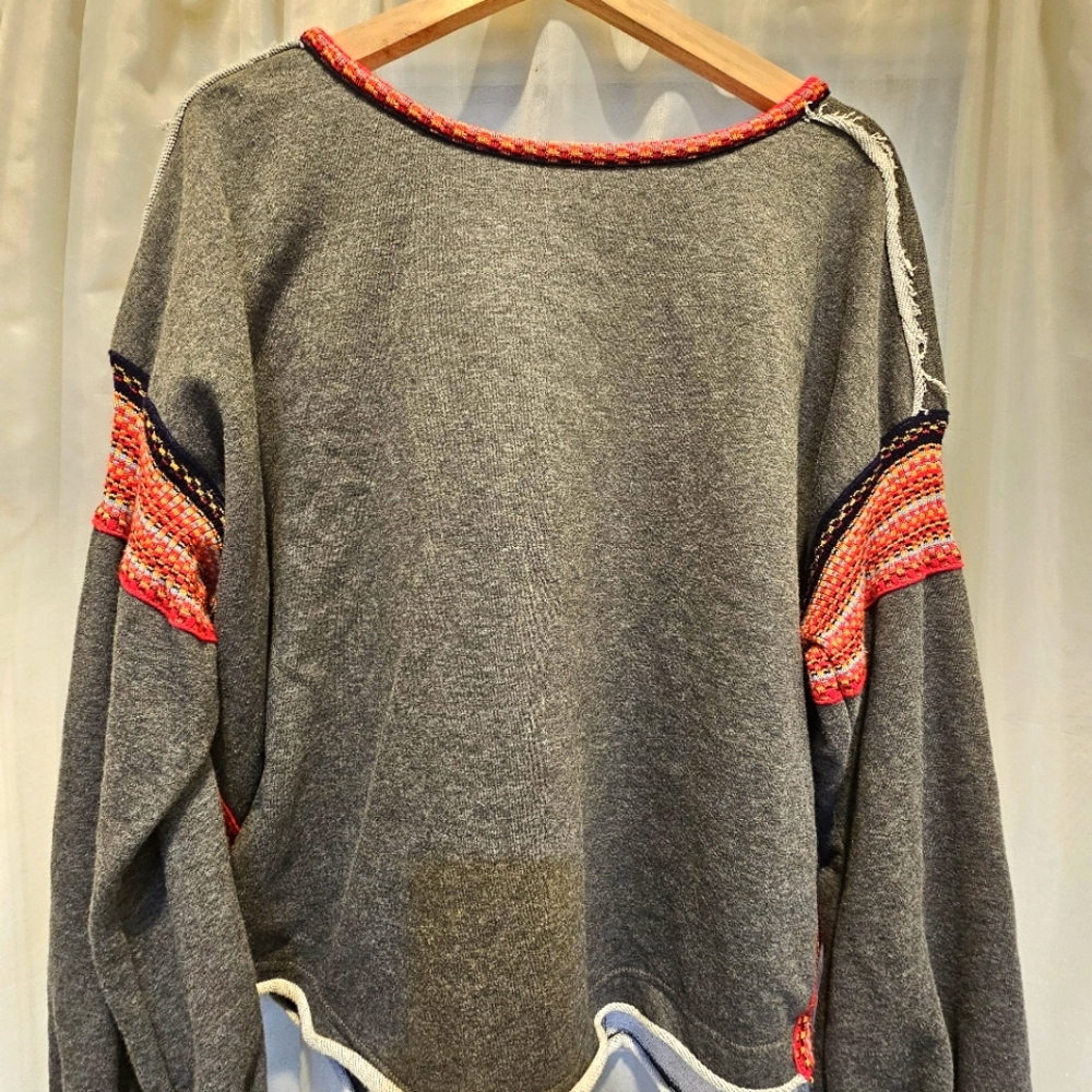 Natural Life Knit Trim Raw Edge Sweatshirt L/XL Multicolor Boho